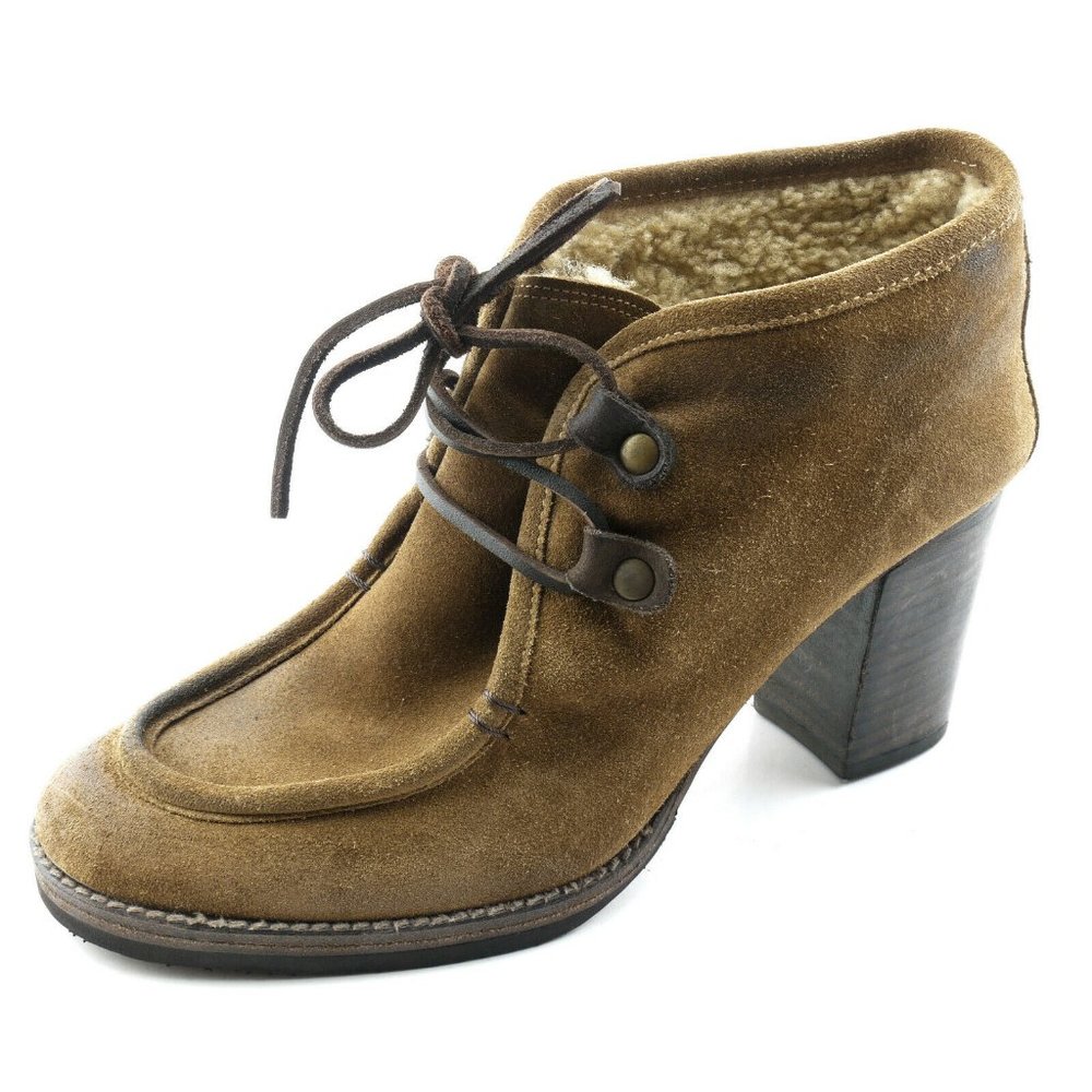 LKNW Brown N.D.C. Shearling Ankle Booties Boots 3 1/4" Heel 37 EU 7 US Handmade